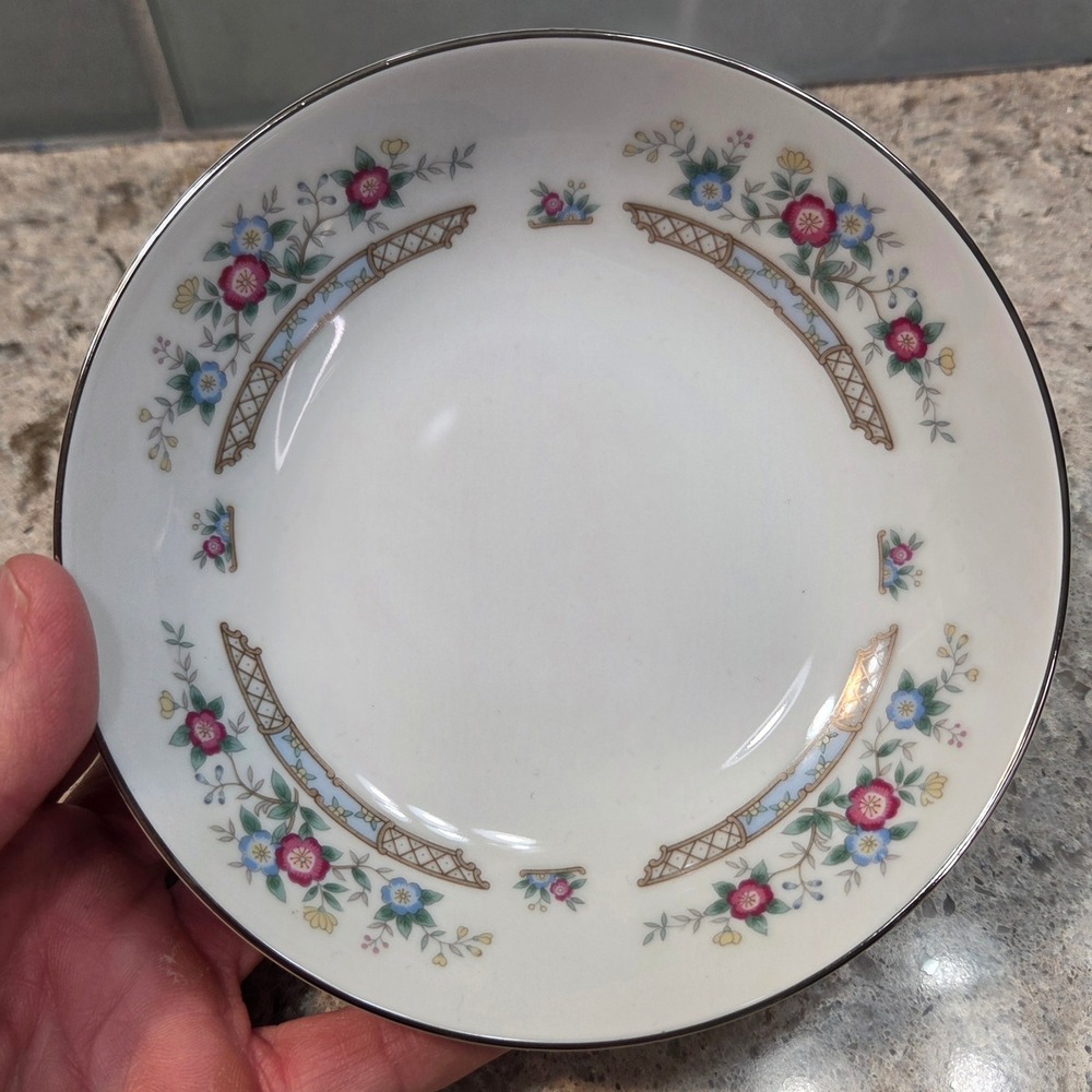 IMOCO Fine China Stratford 1188 Fruit Dessert Bowl Floral Silver Rim 5.5 Inch